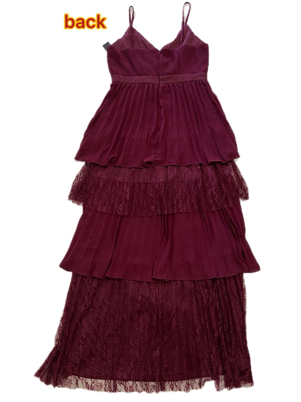 Lulus Burgundy Tiered Lace Maxi Dress large NWT bridesmaid wedding guest - Picture 7 of 16